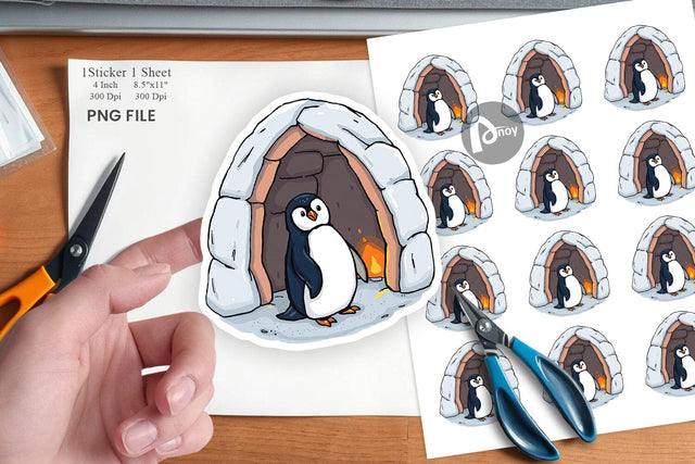 Penguin with Igloo Sticker Sublimation artnoy 