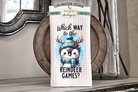 Penguin with Reindeer Antlers Kitchen Towel Sublimation PNG Sublimation Ewe-N-Me Designs 