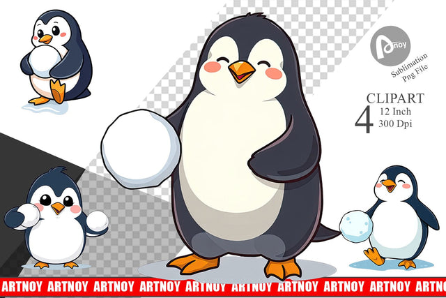 Penguin with Snowball Clipart Sublimation artnoy 