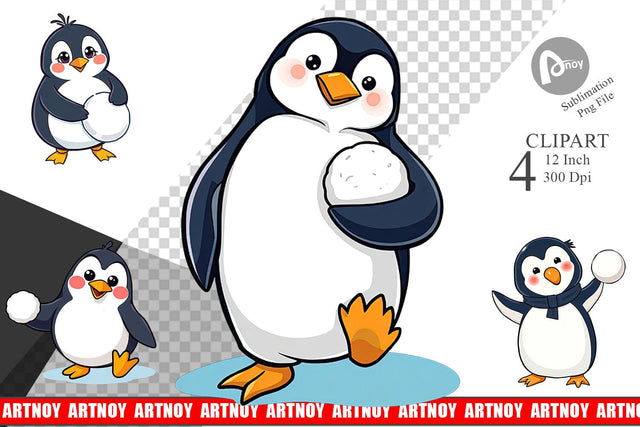 Penguin with Snowball Clipart Sublimation artnoy 