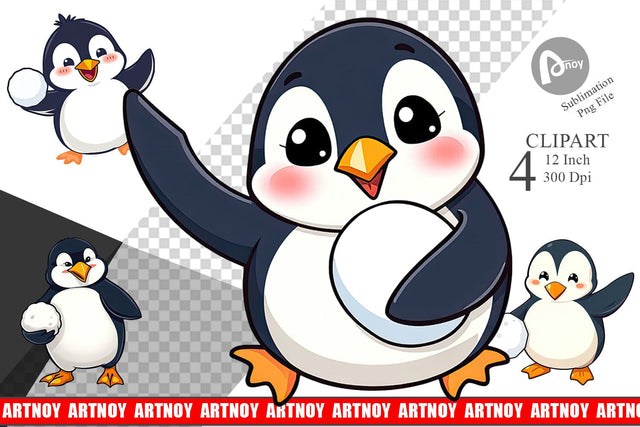Penguin with Snowball Clipart Sublimation artnoy 