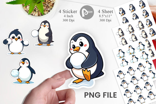 Penguin with Snowball Sticker Sublimation artnoy 