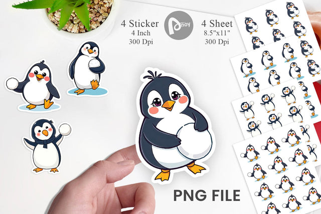 Penguin with Snowball Sticker Sublimation artnoy 