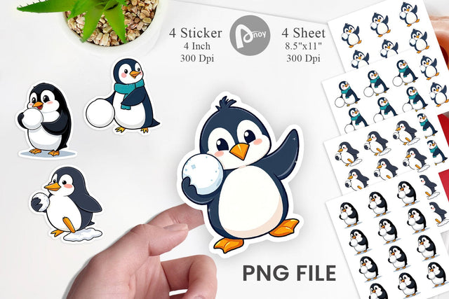 Penguin with Snowball Sticker Sublimation artnoy 