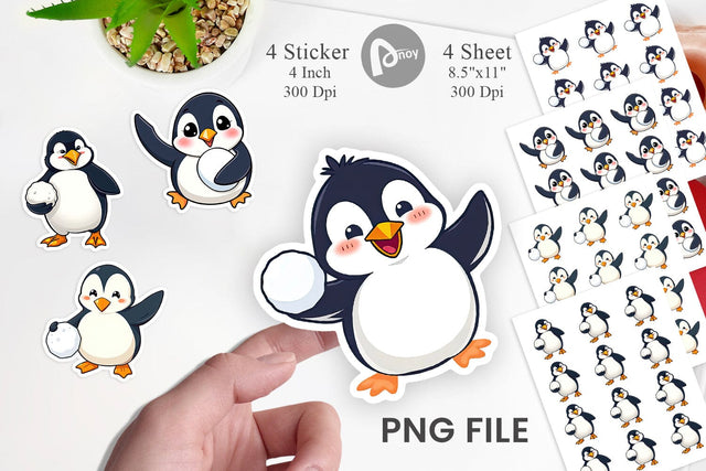 Penguin with Snowball Sticker Sublimation artnoy 