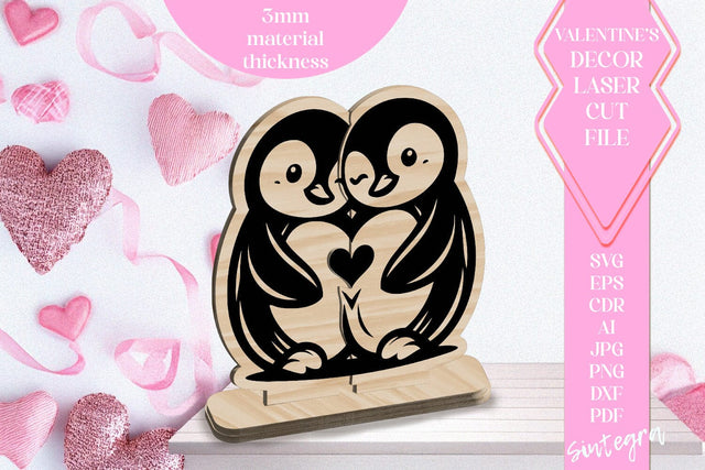 Penguins Love Valentine Ornament Laser Cut SVG v1 SVG Sintegra 