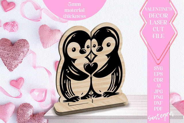 Penguins Love Valentine Ornament Laser Cut SVG v2 SVG Sintegra 