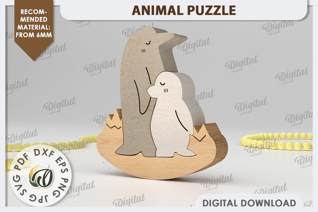 Penguins Puzzle Laser Cut. Animal Family Puzzle SVG Design SVG Evgenyia Guschina 