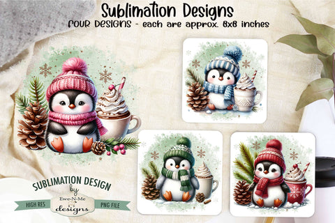 Penguins with Cocoa Mugs Sublimation Designs | Christmas PNG Sublimation Ewe-N-Me Designs 