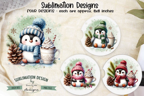 Penguins with Cocoa Mugs Sublimation Designs | Christmas PNG Sublimation Ewe-N-Me Designs 