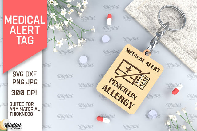 Penicillin Allergy Alert Tag SVG. Medical Alert Tag Lasercut SVG Evgenyia Guschina 
