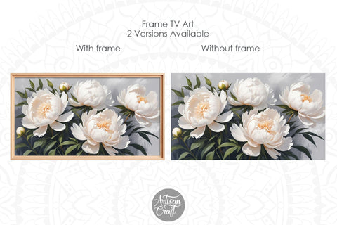 Peonies Frame TV art, white flower painting, Spring Flowers Frame Digital Pattern Artisan Craft SVG 
