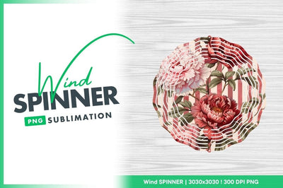 Peonies On Striped Background Wind Spinner Round Png Sublimation Regulrcrative 