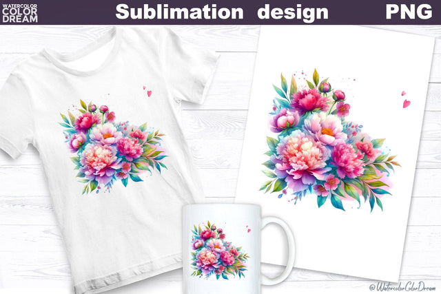 Peonies Sublimation Design | Flowers Sublimation Sublimation WatercolorColorDream 