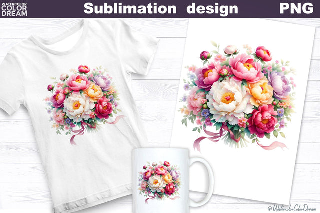Peonies Sublimation Design | Flowers Sublimation Sublimation WatercolorColorDream 