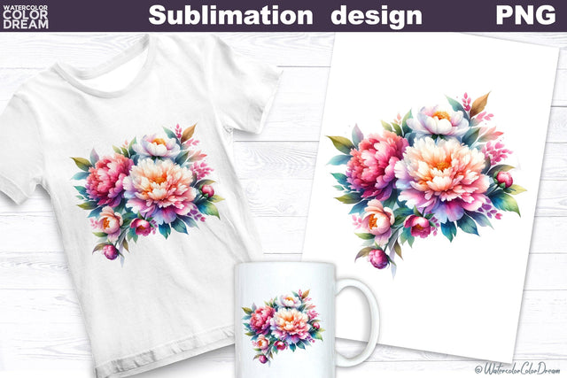 Peonies Sublimation Design | Flowers Sublimation Sublimation WatercolorColorDream 