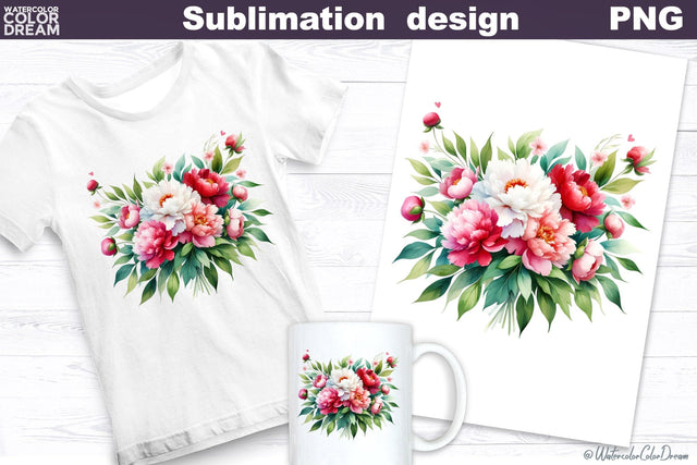 Peonies Sublimation Design | Flowers Sublimation Sublimation WatercolorColorDream 