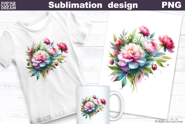Peonies Sublimation Design | Flowers Sublimation Sublimation WatercolorColorDream 