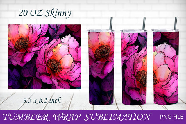Peonies tumbler wrap, Flower tumbler wrap, Floral 20oz skinny design Sublimation AnastasiyaArtDesign 