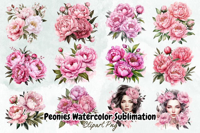Peonies Watercolor Sublimation Clipart Bundle Sublimation Designangry 