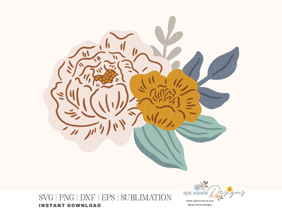 Peony Blooms Floral Cluster Craft File SVG Aja Nicole Designs 