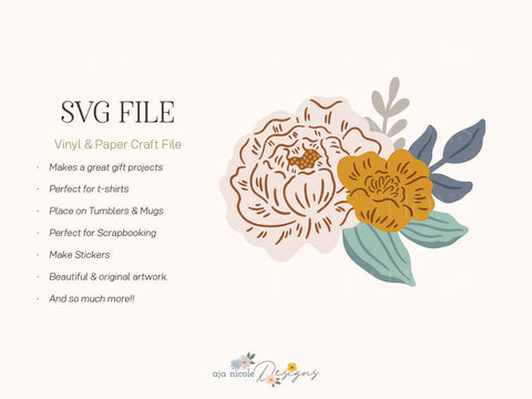 Peony Blooms Floral Cluster Craft File SVG Aja Nicole Designs 