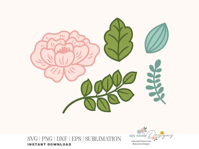 Peony Floral Set – Elegant Flowers & Leaves SVG Aja Nicole Designs 