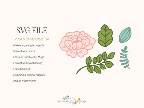 Peony Floral Set – Elegant Flowers & Leaves SVG Aja Nicole Designs 