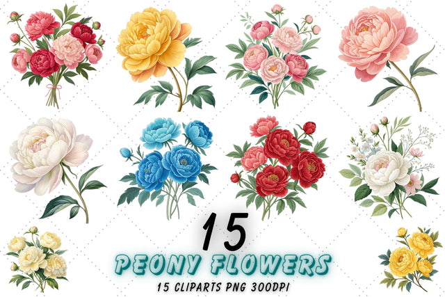Peony Flowers Clipart Bundle, Flower PNG, wedding elements Sublimation FloridPrintables 