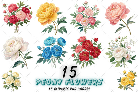 Peony Flowers Clipart Bundle, Flower PNG, wedding elements Sublimation FloridPrintables 