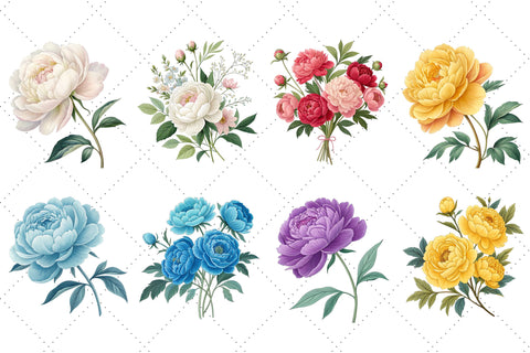 Peony Flowers Clipart Bundle, Flower PNG, wedding elements Sublimation FloridPrintables 