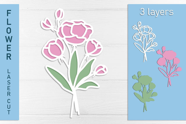 Peony flowers svg, Layered flower bouquet laser cut SVG AnastasiyaArtDesign 