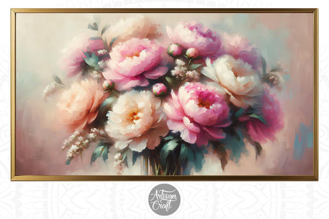 Peony Frame TV art, bouquet of peony flowers, pink peony Digital Pattern Artisan Craft SVG 