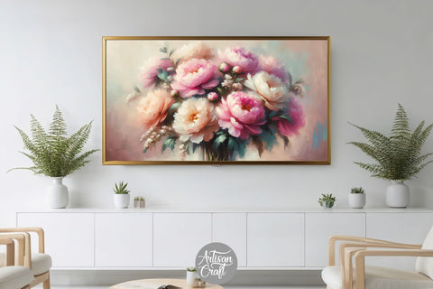 Peony Frame TV art, bouquet of peony flowers, pink peony Digital Pattern Artisan Craft SVG 