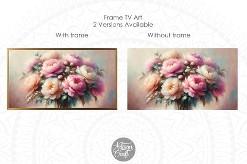 Peony Frame TV art, bouquet of peony flowers, pink peony Digital Pattern Artisan Craft SVG 