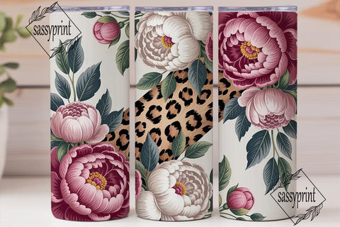 Peony Leopard 20oz Tumbler Wrap Sublimation sassyprint 