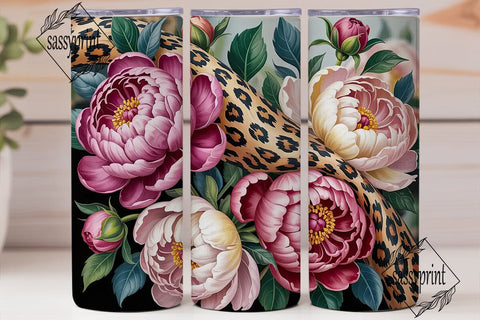 Peony Leopard 20oz Tumbler Wrap Sublimation sassyprint 