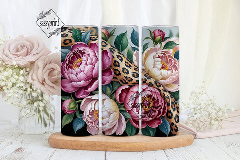 Peony Leopard 20oz Tumbler Wrap Sublimation sassyprint 