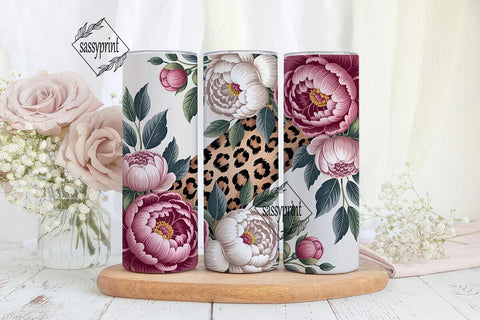 Peony Leopard 20oz Tumbler Wrap Sublimation sassyprint 