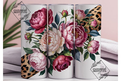 Peony Leopard 20oz Tumbler Wrap Sublimation sassyprint 
