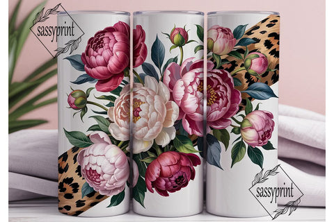 Peony Leopard 20oz Tumbler Wrap Sublimation sassyprint 