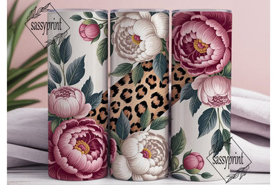 Peony Leopard 20oz Tumbler Wrap Sublimation sassyprint 