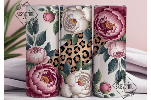 Peony Leopard 20oz Tumbler Wrap Sublimation sassyprint 