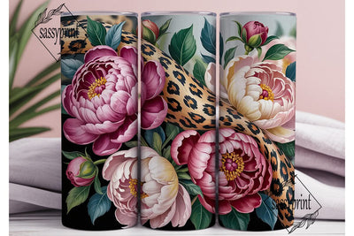 Peony Leopard 20oz Tumbler Wrap Sublimation sassyprint 