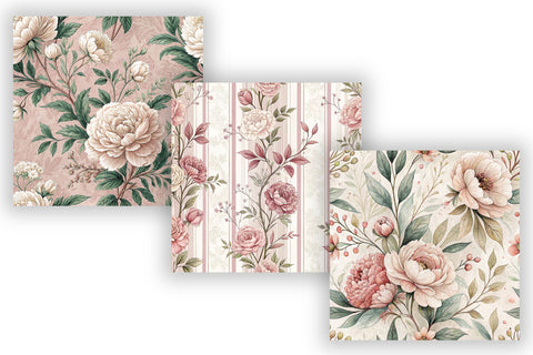 Peony Toile Digital Paper Pack, Vintage Floral Toile, Gingham & Stripe Seamless Patterns, Wedding, Scrapbooking & Printable Crafts Digital Pattern FloridPrintables 