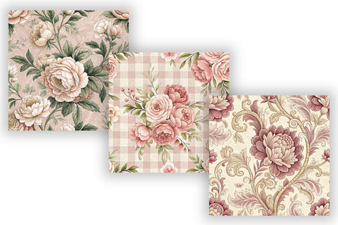 Peony Toile Digital Paper Pack, Vintage Floral Toile, Gingham & Stripe Seamless Patterns, Wedding, Scrapbooking & Printable Crafts Digital Pattern FloridPrintables 