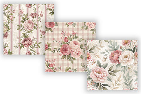 Peony Toile Digital Paper Pack, Vintage Floral Toile, Gingham & Stripe Seamless Patterns, Wedding, Scrapbooking & Printable Crafts Digital Pattern FloridPrintables 