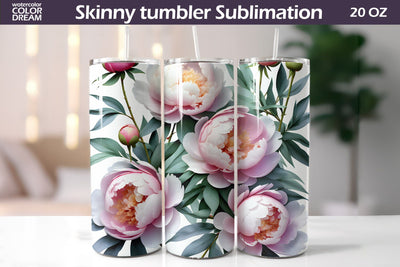 Peony Tumbler Sublimation Design Sublimation WatercolorColorDream 