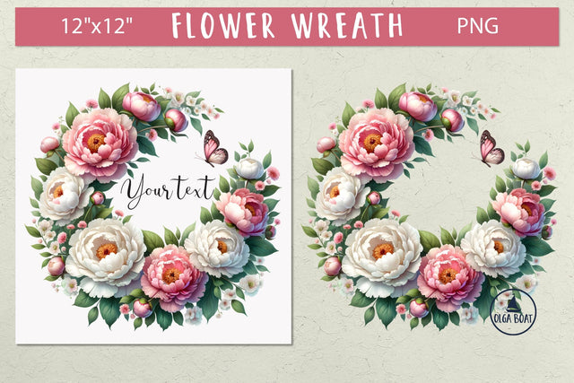 Peony wreath clipart | Watercolor Flower wreath png Sublimation Olga Boat Design 