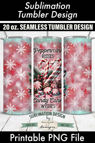 Peppermint Kisses Seamless 20 oz Sublimation Tumbler Design Sublimation Ewe-N-Me Designs 